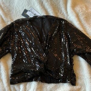 ZARA Black Sequin Crop Top